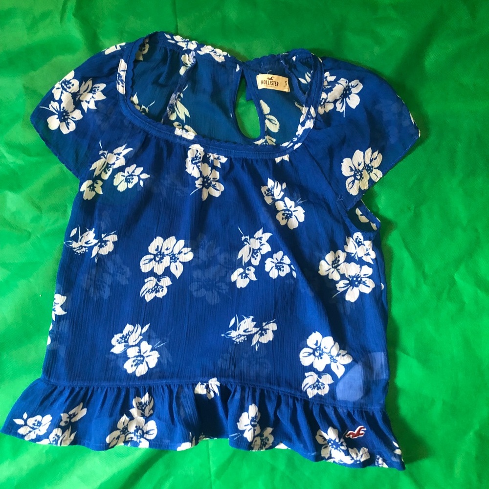 Blue and White Floral Sheer Blouse
